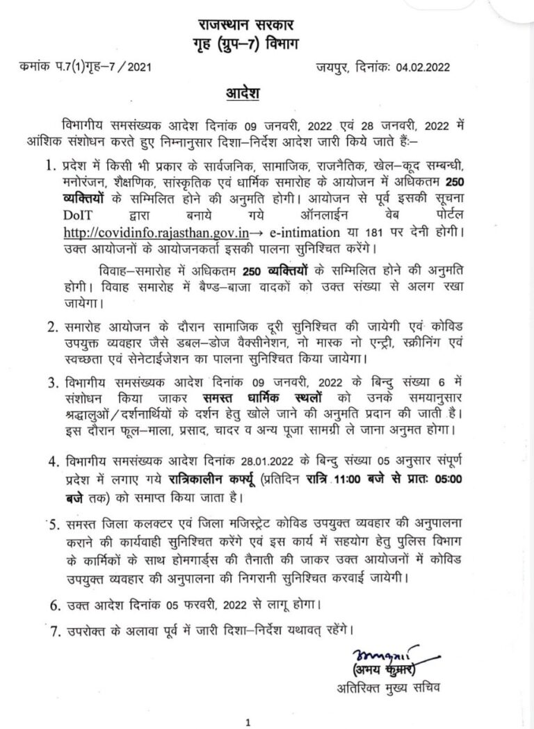 राजस्थान में कोरोना को लेकर नई गाइडलाइन जारी, विवाह समारोह में 250 लोगों को मिली अनुमति￼